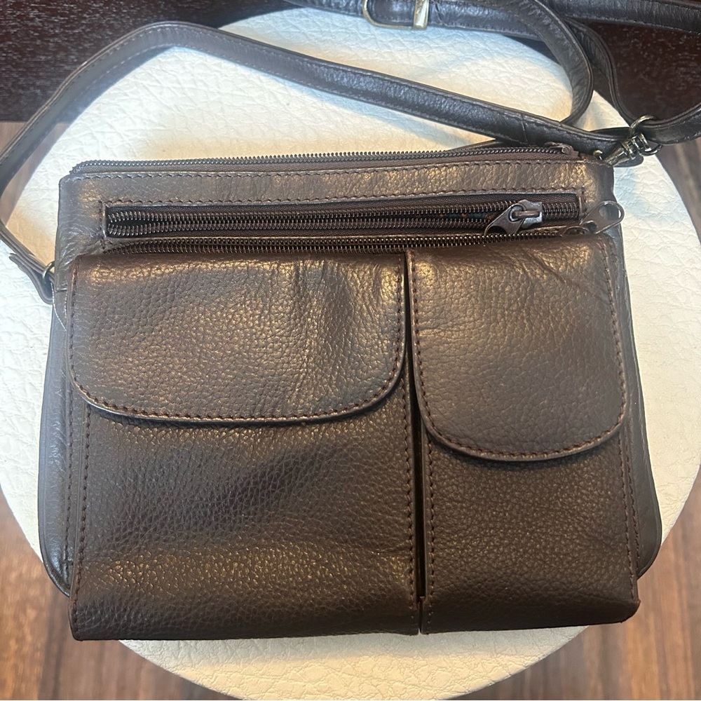 JBG Brown Leather Crossbody Multiple Pockets Adjustable Removable Straps 8X6.5
